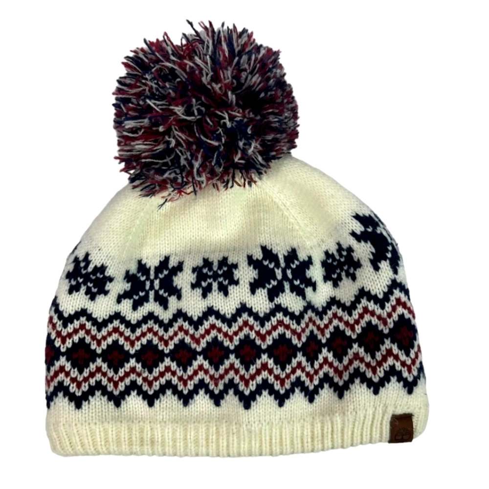 NWT Women's Timberland Knit Fair Isle Pom Pom Fleece Beanie